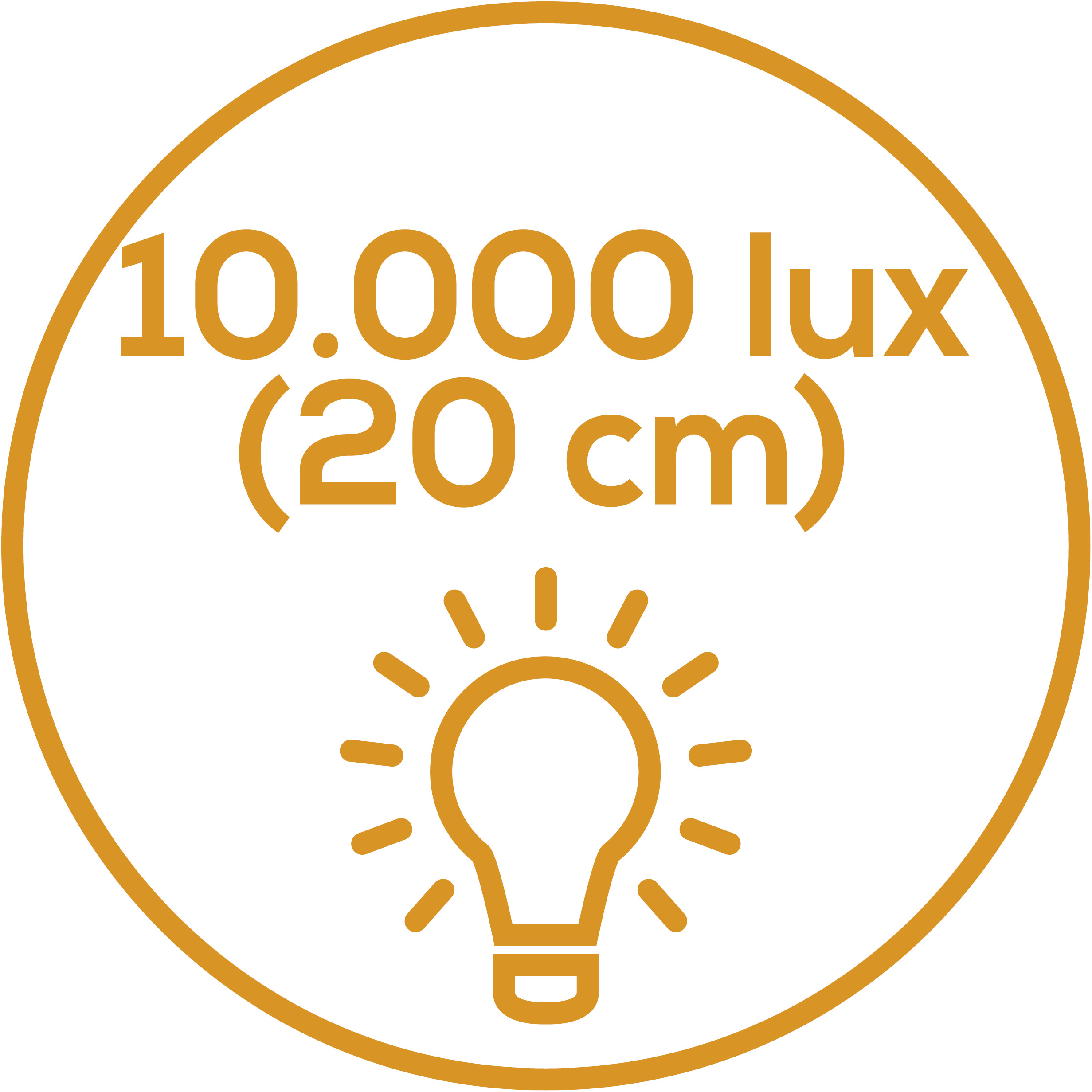 Light intensity of 10,000 lux Light intensity of 10,000 lux. Simulation of sunlight: Light intensity approx. 10,000 lux (distance of 20 cm)
