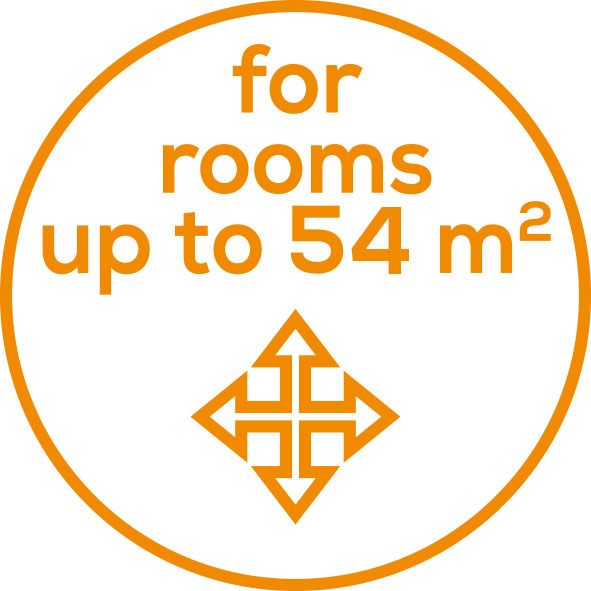 Room sizes Suitable for rooms up to 54 m&sup2;
